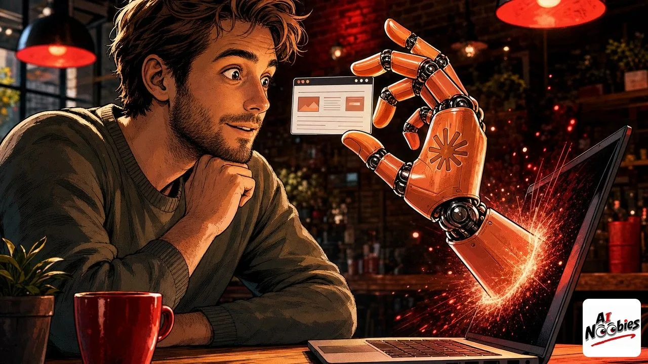 Claude Code by Anthropic reaching a robot hand out of a laptop screen holding a mini web browser