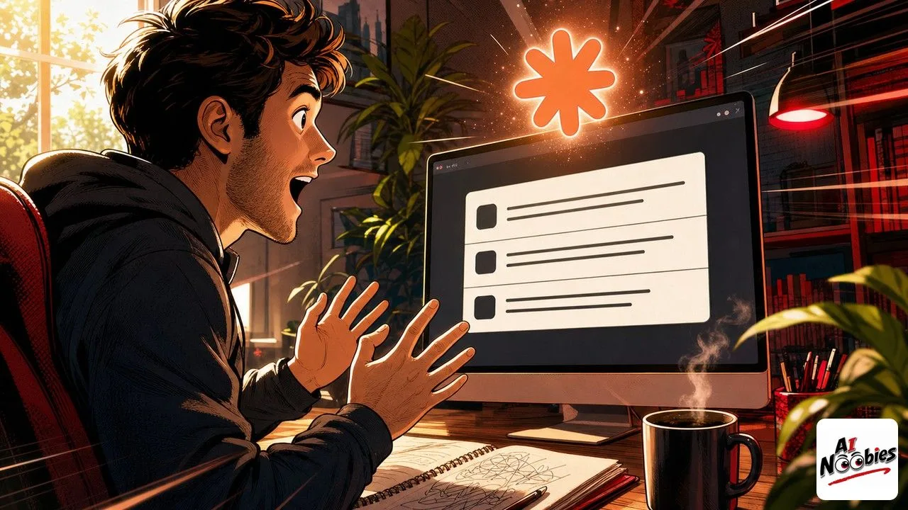 Beginner watching Claude by Anthropic write status reports and slides in a bright office
