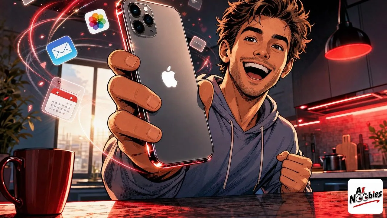 New Siri interface glowing on an iPhone held by a curious user in a modern living room