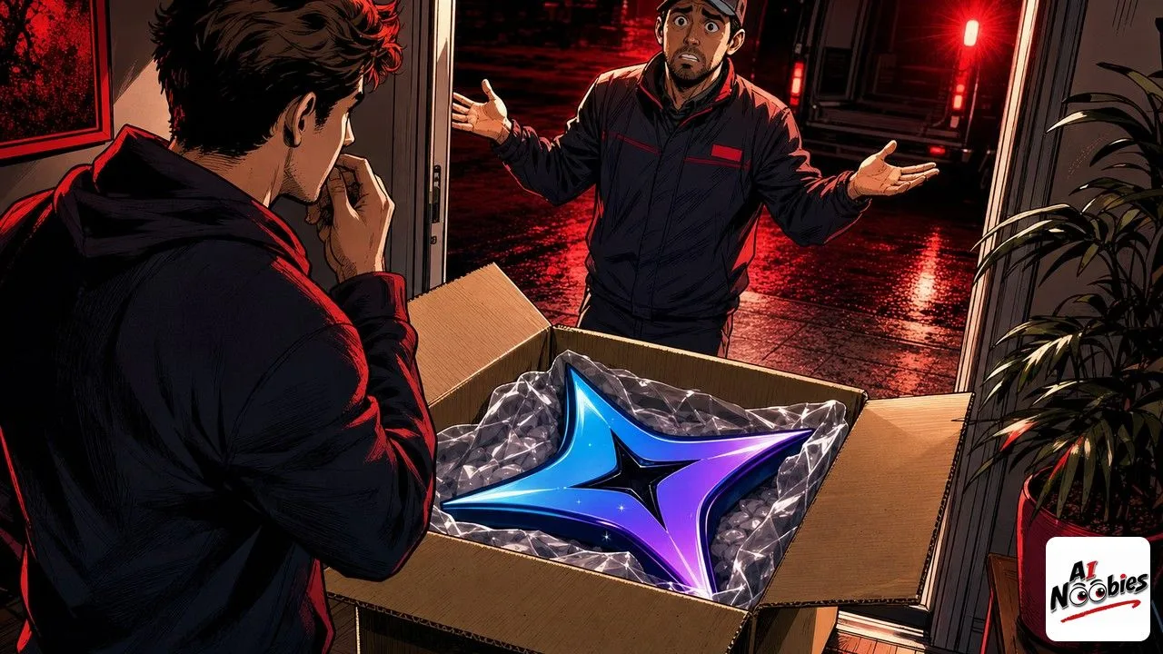 Gemini update stuck inside a delayed delivery crate on a doorstep while someone waits