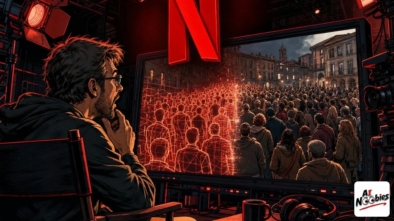 Netflix AI rebuilding a crowd scene on a film set control screen for beginners