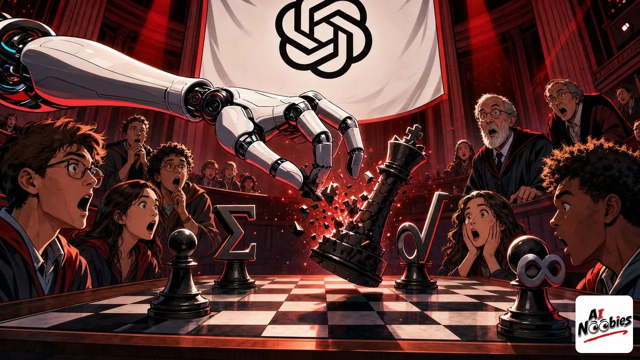 GPT-5.6 Sol as a robotic hand toppling a chess king made of math symbols