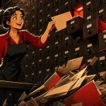 AI for small business shown as a shop owner opening three lit archive drawers