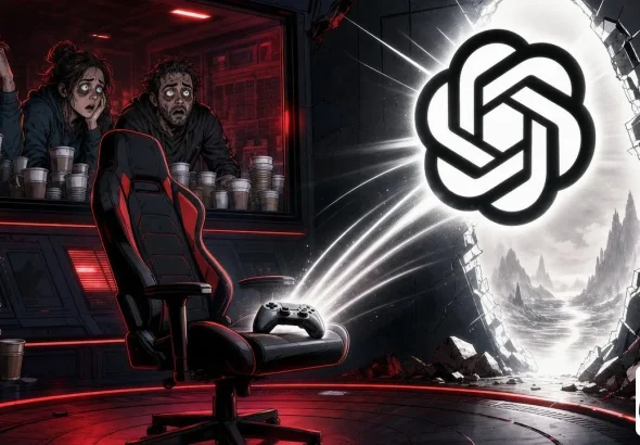 GPT-6 Astra plays alone as an empty gaming chair faces a glowing portal