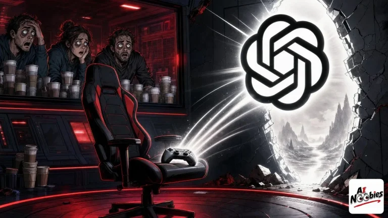 GPT-6 Astra plays alone as an empty gaming chair faces a glowing portal