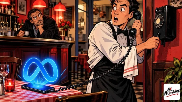Meta Muse calls a restaurant through a rotary phone glowing with Meta's blue logo