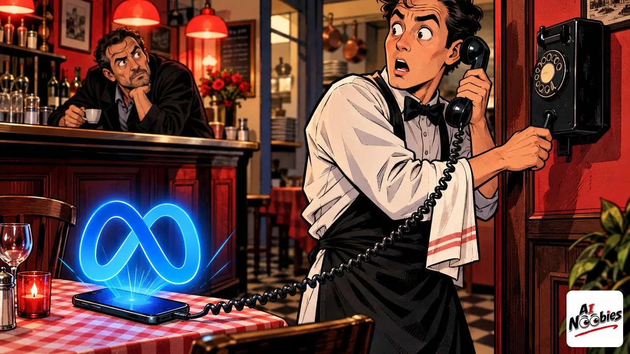 Meta Muse calls a restaurant through a rotary phone glowing with Meta's blue logo